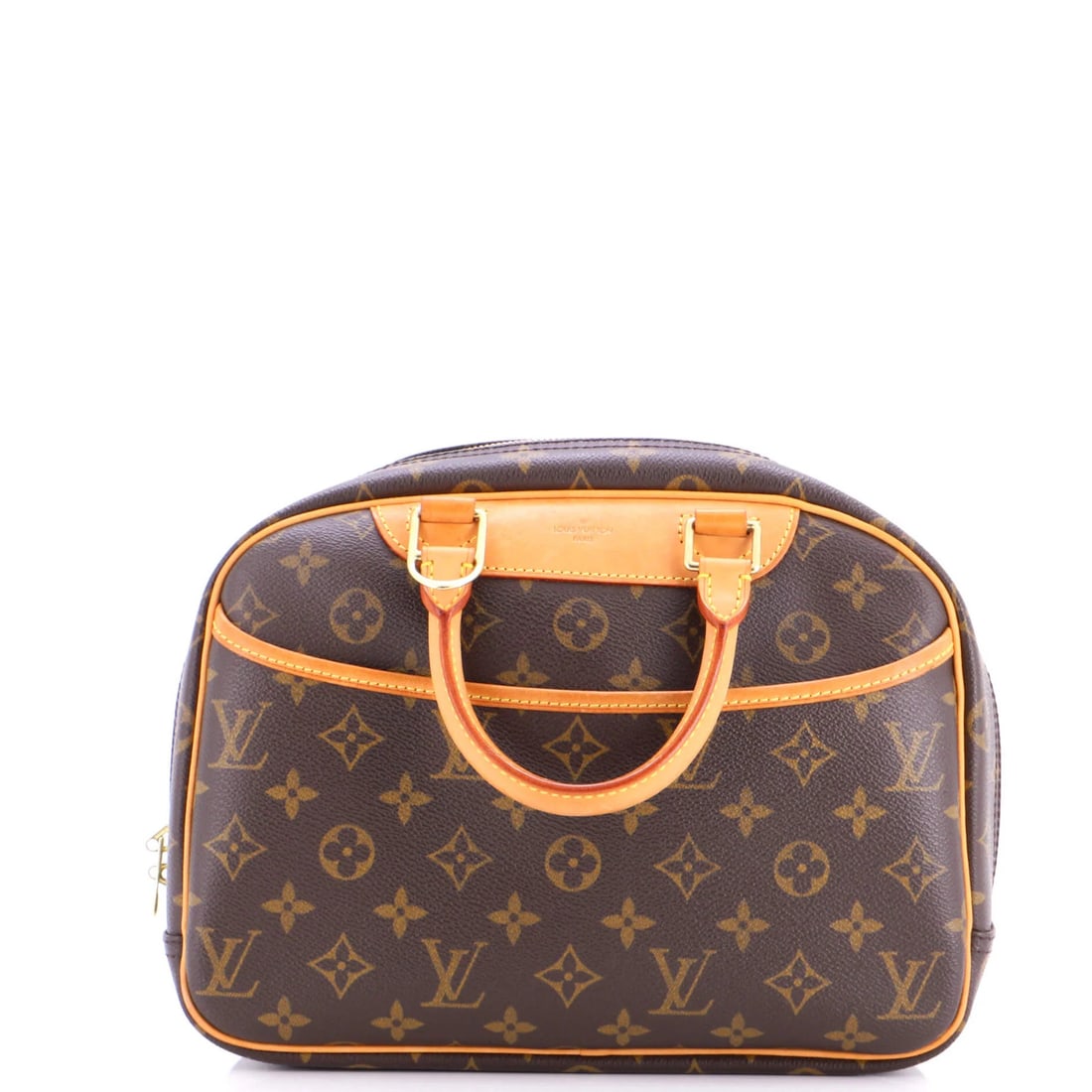 Handbag Canvas Monogram Louis Vuitton Trouville: Handbag Canvas Monogram Louis Vuitton Trouville Canvas Coated Louis Vuitton Trouville Monogram Handbag with Brown Exterior and Neutral Interior, featuring gold hardware. Measuring 9" x 11" x 4" with