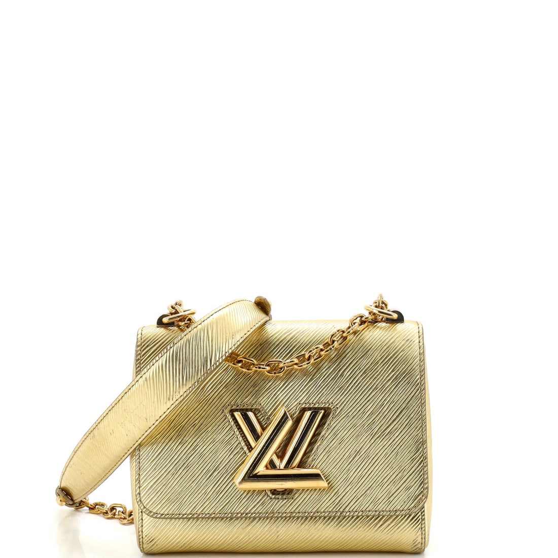 Epi leather twist handbag by Louis Vuitton: Epi leather twist handbag by Louis Vuitton Gold Epi leather twist handbag by Louis Vuitton, featuring a classic cross body design with a gold exterior and interior. The PM style boasts a stylish
