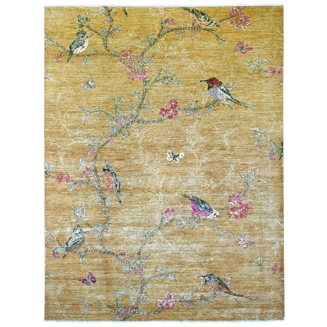 9'x11'10" Copper Brown Hand Knotted Rug Sparrows on the Tree Peshawar Wool (1 of 11)