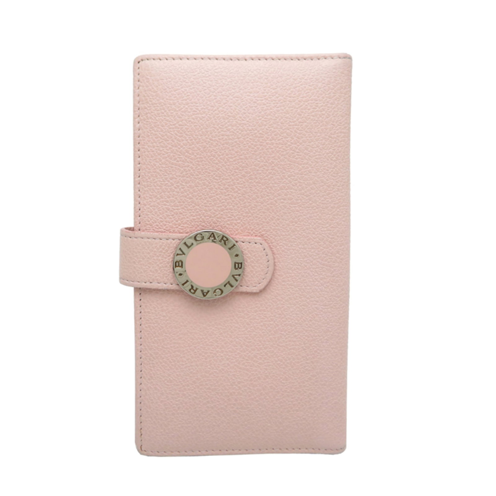 Bvlgari Long Wallet (Bi-Fold) Leather: Bvlgari Long Wallet (Bi-Fold) Leather Pink Bvlgari Long Wallet (Bi-Fold) Leather, featuring a classic bi-fold design with a touch of elegance. This used leather wallet has visible traces of usage and