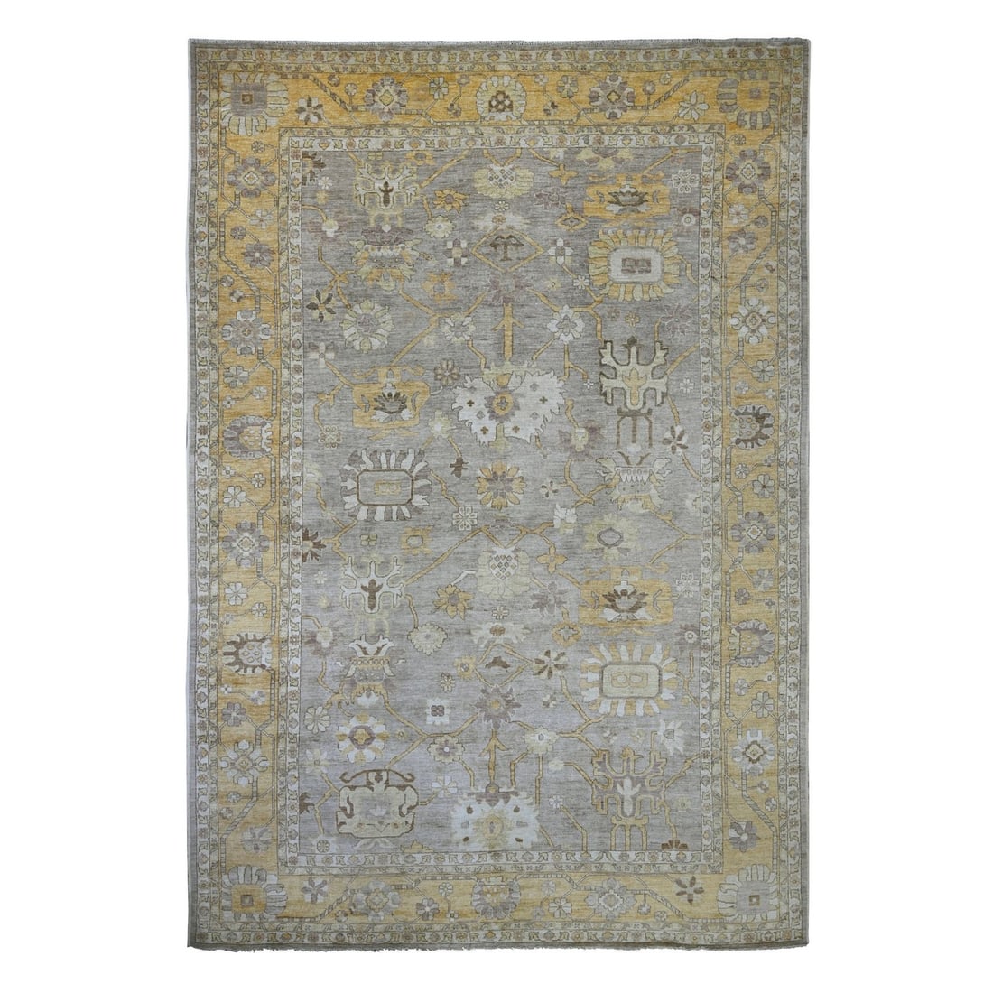 11'7"x17' Brown Afghan Angora Oushak with Leaf Design Hand Knotted Wool XL: 11'7"x17' Brown Afghan Angora Oushak with Leaf Design Hand Knotted Wool XL This stunning 11'7"x17' Brown Afghan Angora Oushak rug boasts an intricate leaf design in hand-knotted wool, set against a