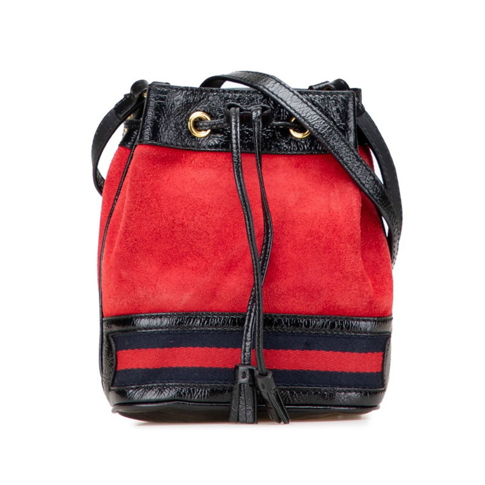 Shoulder Bag Leather Gucci: Shoulder Bag Leather Gucci This Gucci shoulder bag features sleek, suede leather in black and red hues. With its classic design and timeless style, it's perfect for everyday use. Measuring 18cm x