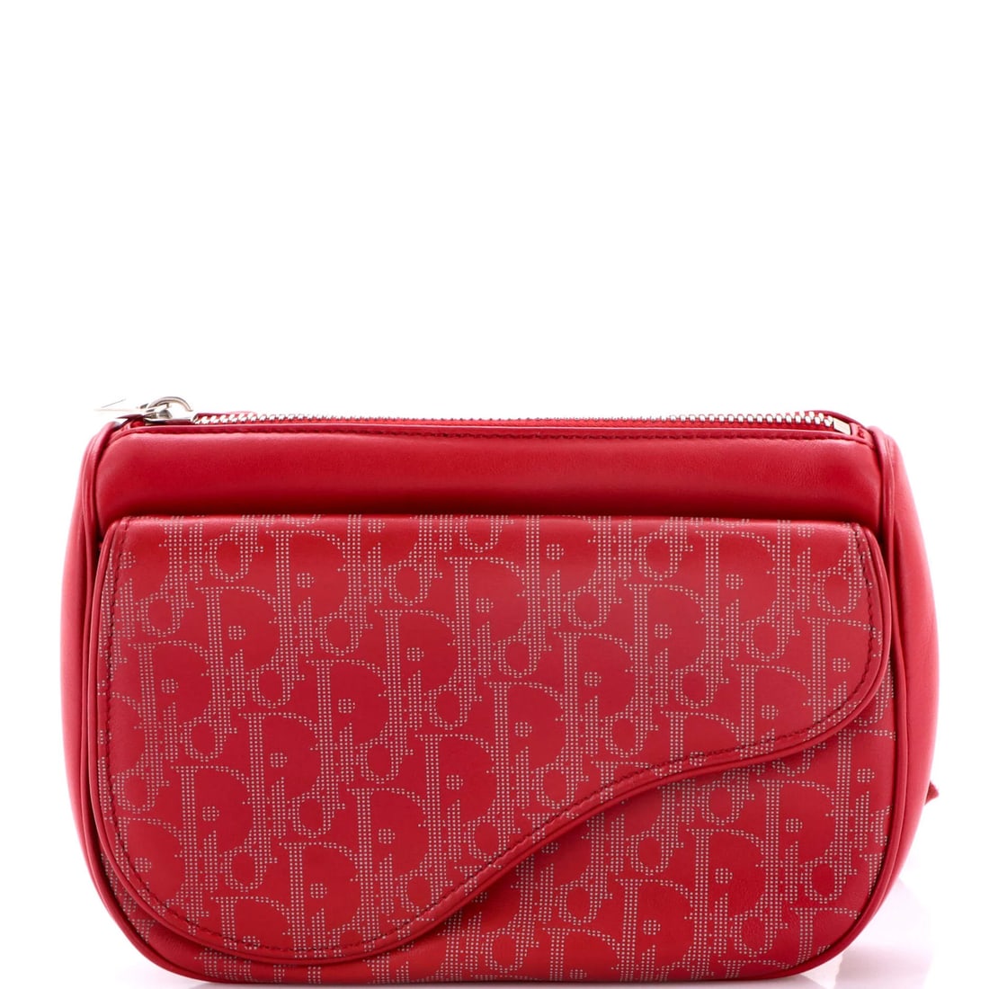 Christian Dior World Oblique Galaxy Saddle Leather Bag Tour Belt: Christian Dior World Oblique Galaxy Saddle Leather Bag Tour Belt The Christian Dior World Oblique Galaxy Saddle Leather Bag Tour Belt boasts a striking red exterior with minor creases and scuffs, whil