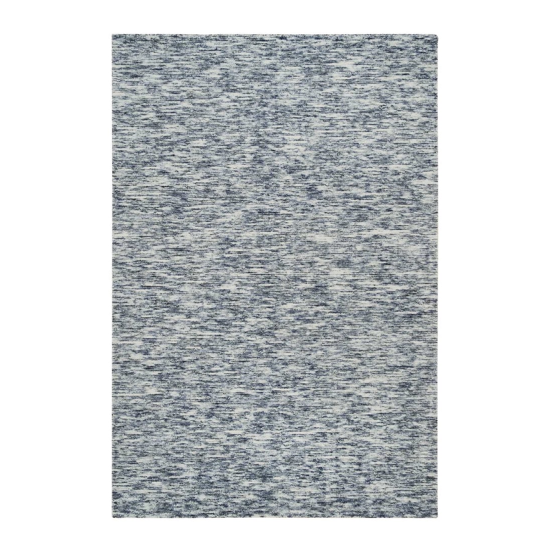 6'1"x9'1" Blue and Ivory Modern Striae Design Wool Hand Loomed Rug: 6'1"x9'1" Blue and Ivory Modern Striae Design Wool Hand Loomed Rug Modern Striae Design Wool Rug boasts a striking blue and ivory color palette, perfectly captured in its hand loomed wool construction