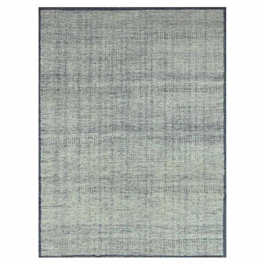 8'10"x12'1" Blue Hand Knotted Rug Wool Oxidized Grass Design, Distressed (1 of 11)