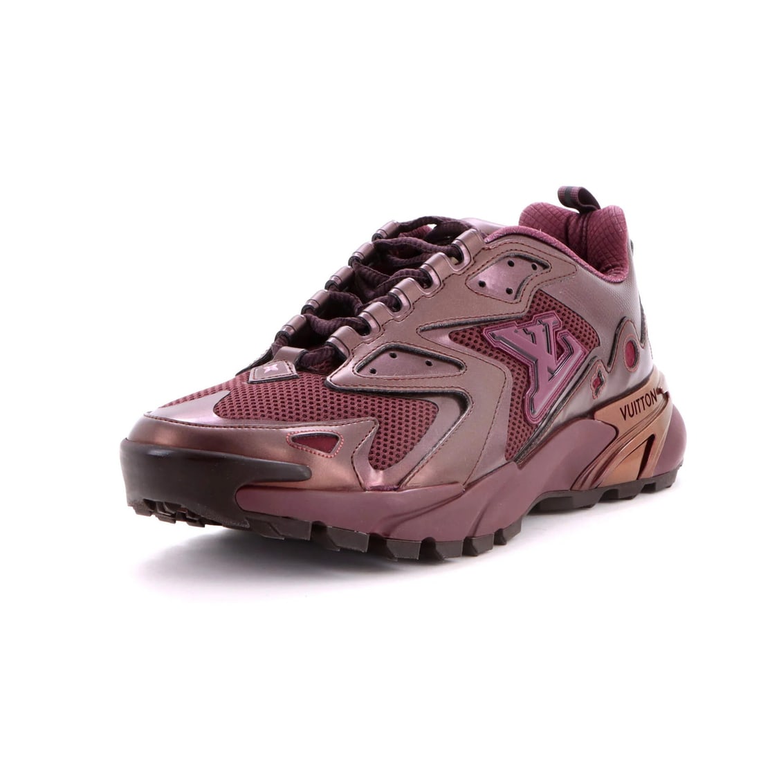 Louis Vuitton Men's LV Runner Tatic Sneakers Mesh and Metallic Canvas: Louis Vuitton Men's LV Runner Tatic Sneakers Mesh and Metallic Canvas Red Louis Vuitton Men's LV Runner Tatic Sneakers with mesh and metallic canvas upper, featuring a bold burgundy interior. Minor