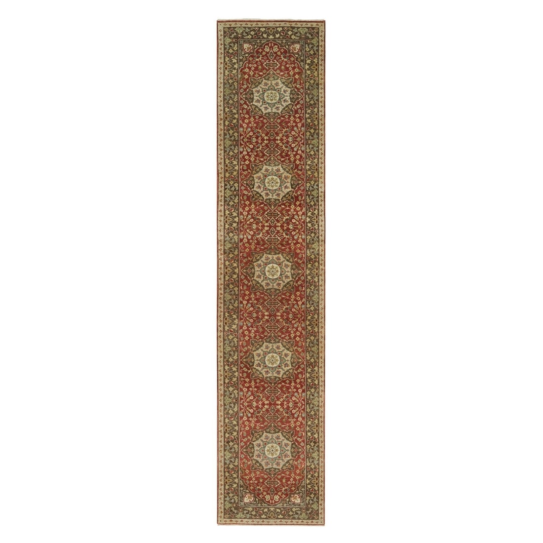 Upsdell 2'7"x12'4" Hand Knotted Wool Antiqued Haji Red Design Runner Rug: Upsdell 2'7"x12'4" Hand Knotted Wool Antiqued Haji Red Design Runner Rug The Haji Red Design Runner Rug boasts an impressive 2'7"x12'4" size, making it a statement piece for any room. Hand knotted fro