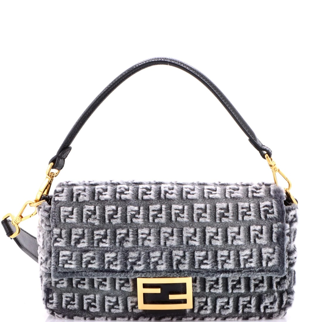 Fendi Baguette NM Bag Zucchino Mink Medium: Fendi Baguette NM Bag Zucchino Mink Medium The Fendi Baguette NM Bag Zucchino Mink Medium boasts a striking snakeskin exterior in black and gray, adding an edgy touch to its classic design. With its