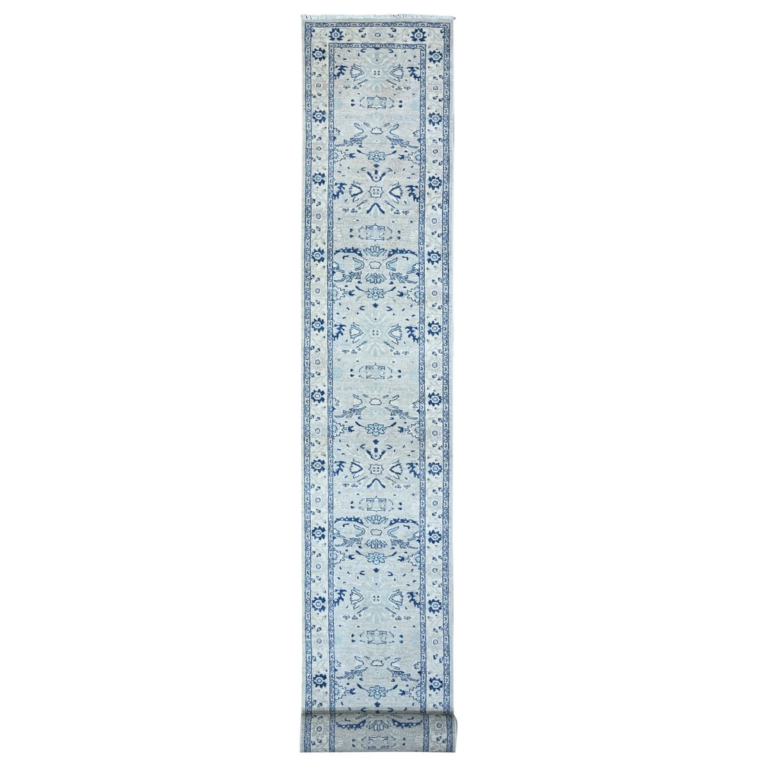 2'7"x21'4" Gray Wool Sickle Leaf Design Hand Knotted XL Runner Rug: 2'7"x21'4" Gray Wool Sickle Leaf Design Hand Knotted XL Runner Rug The 2'7"x21'4" Gray Wool Sickle Leaf Design Hand Knotted XL Runner Rug boasts an impressive size and intricate design, featuring a cl