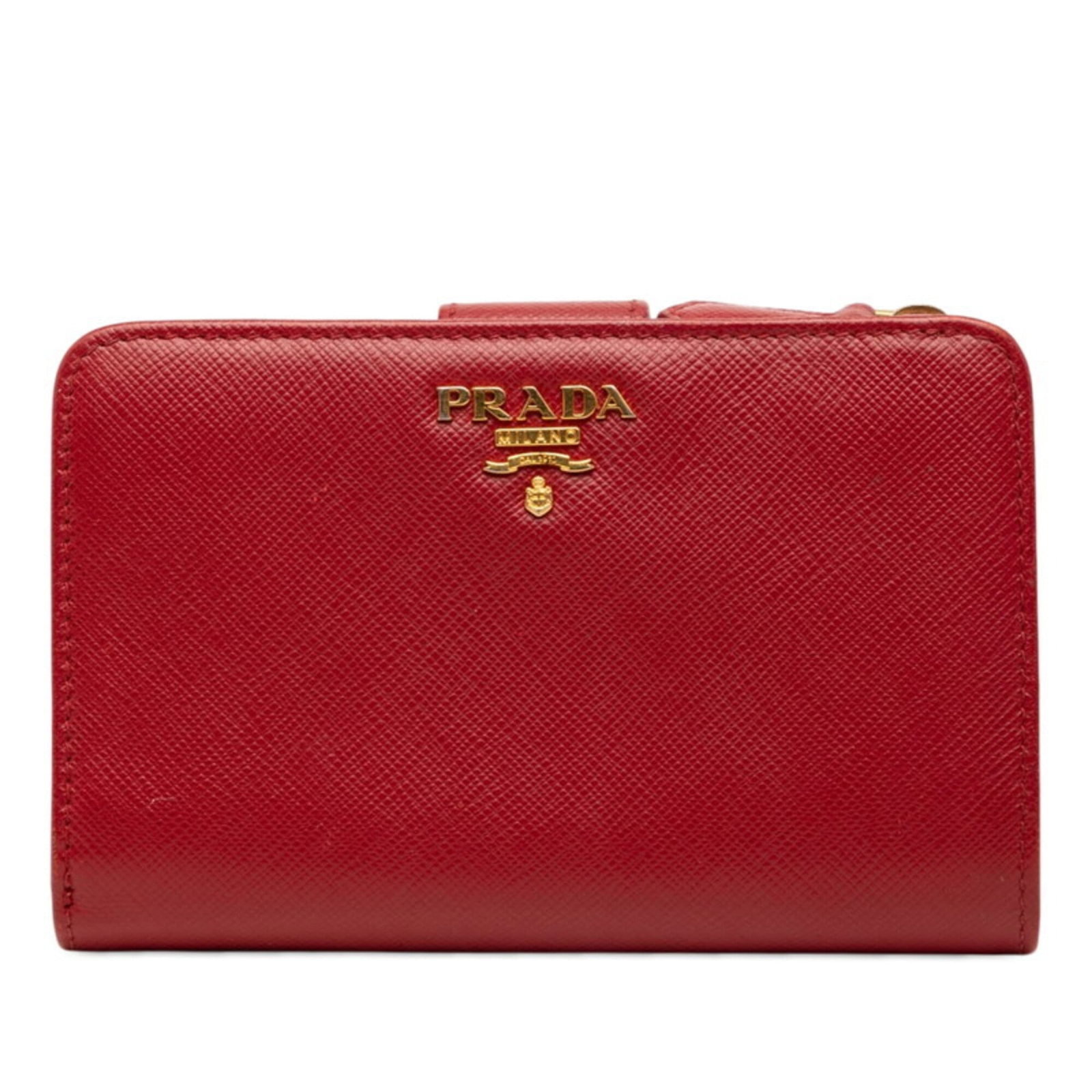 Prada Wallet (Bi-Fold) Leather: Prada Wallet (Bi-Fold) Leather Saffiano leather wallet from Prada, featuring a bi-fold design. With its bold red color and classic style, this wallet showcases the iconic Italian brand's signature