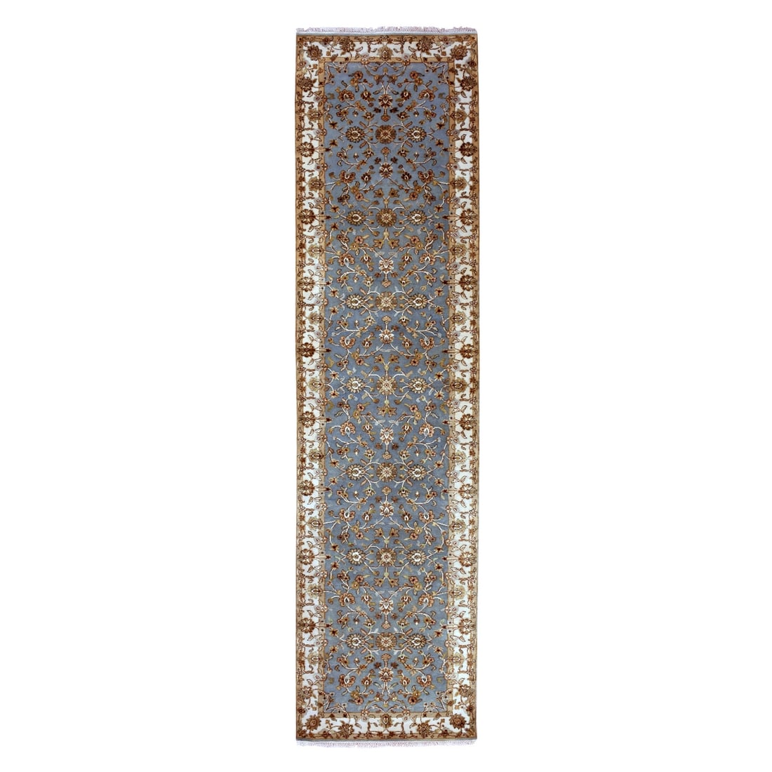 3'x12'2" Dockside Blue Hand Knotted Rajasthan All Over Design Runner Rug (1 of 7)