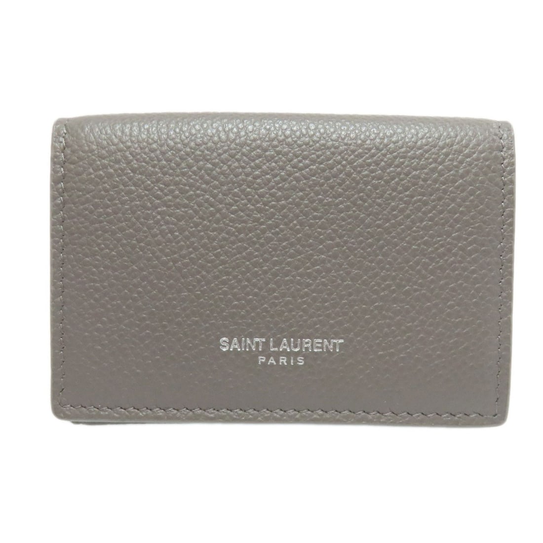 Saint Laurent tri fold leather wallet coin pocket bifold with logo: Saint Laurent tri fold leather wallet coin pocket bifold with logo Gray Saint Laurent tri fold leather wallet with coin pocket bifold features the iconic logo, crafted from high-quality leather for a