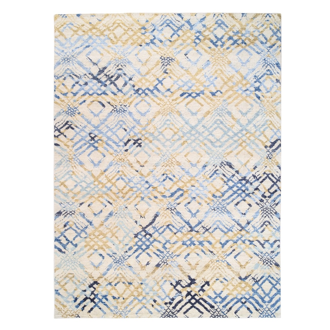 9'x12' Supple Collection Modern Oceanic Square Design Wool Hand Made Rug: 9'x12' Supple Collection Modern Oceanic Square Design Wool Hand Made Rug 9'x12' Supple Collection Modern Oceanic Square Design Wool Hand Made Rug - A stunning 100% wool rug with an ivory color,