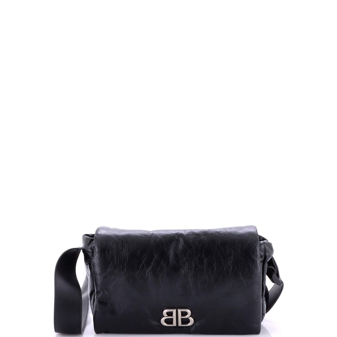 Balenciaga Monaco Messenger Flap Bag Leather Small: Balenciaga Monaco Messenger Flap Bag Leather Small Small Balenciaga Monaco Messenger Flap Bag in Black Leather. This messenger bag features a classic design with minor creases on the exterior and