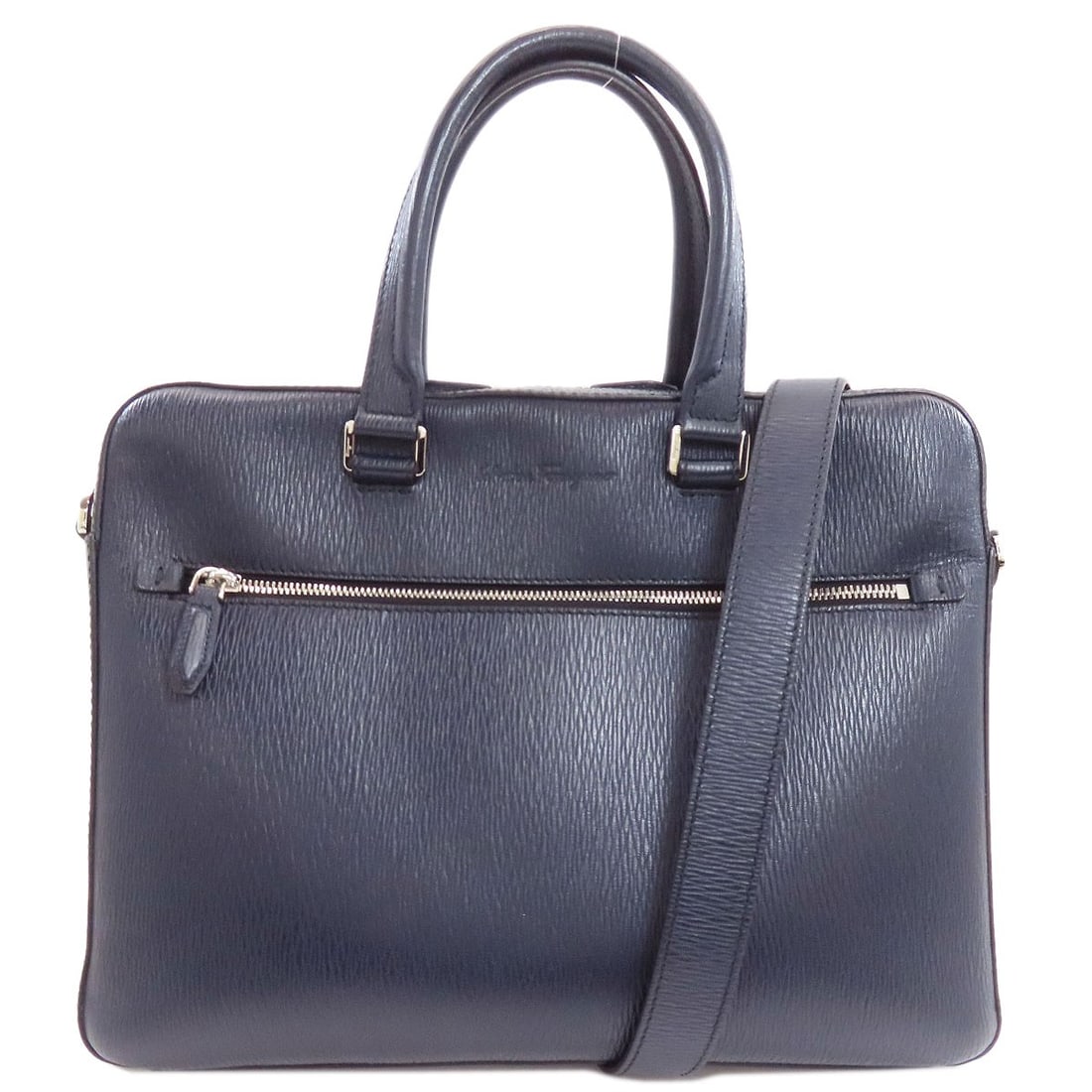 Salvatore Ferragamo 2Way Business Bag Leather: Salvatore Ferragamo 2Way Business Bag Leather Navy leather exterior, navy color. This Salvatore Ferragamo 2Way Business Bag features a classic design with a signature touch. The bag's leather
