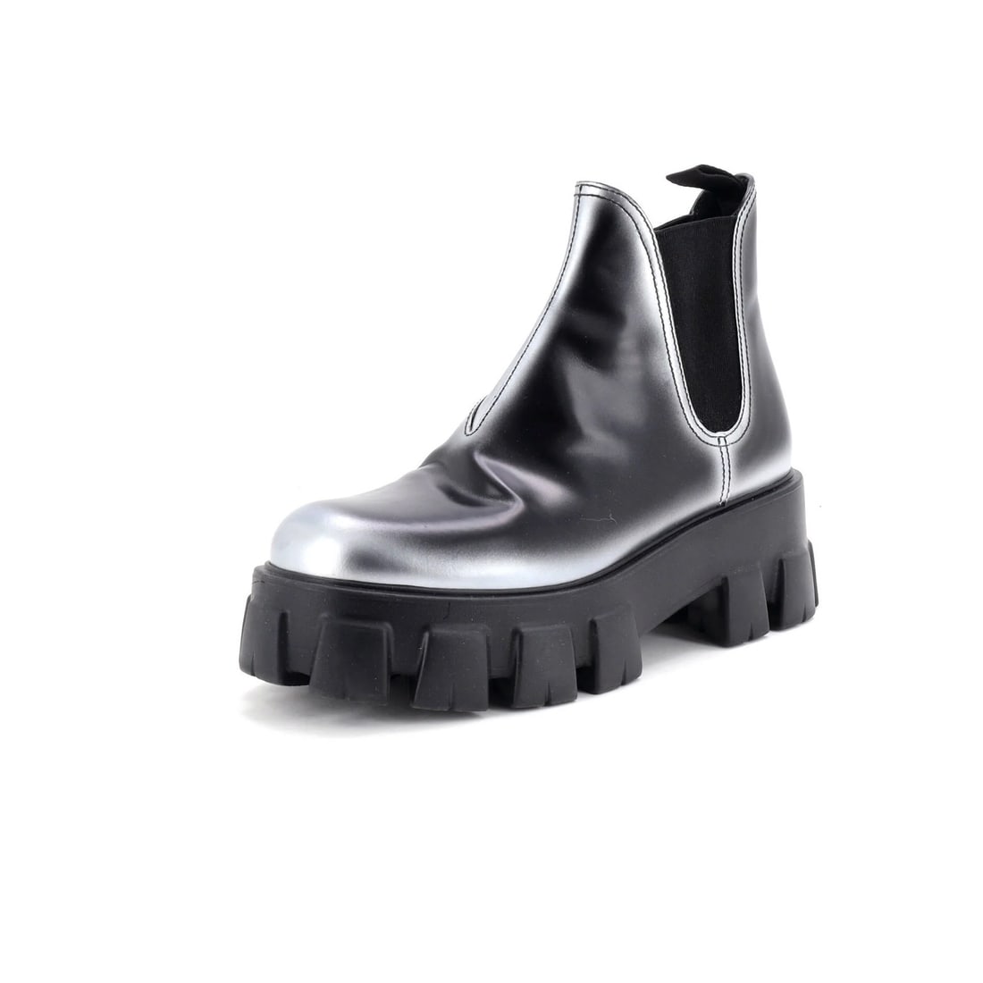 Prada Women's Monolith Chelsea Boots Leather: Prada Women's Monolith Chelsea Boots Leather Black Prada Women's Monolith Chelsea Boots Leather, US(W) 10 | IT 40, feature a sleek and sophisticated design with metallic accents. Made from