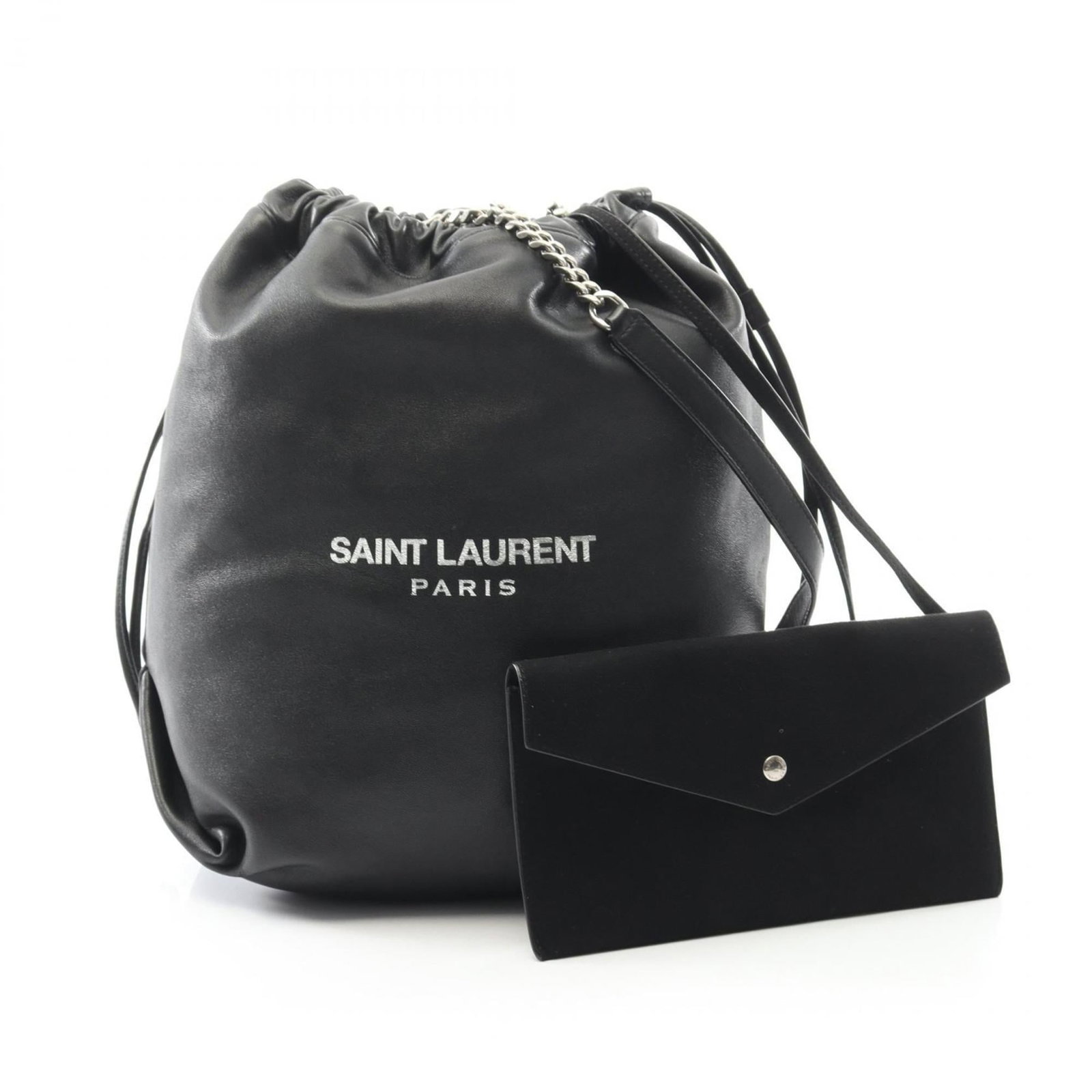 Saint Laurent Yves Shoulder Bag Leather: Saint Laurent Yves Shoulder Bag Leather Black leather shoulder bag from Yves Saint Laurent, with a size of 30cm x 19cm x 17cm and a few traces of usage visible. The bag shows some scratches and dirt