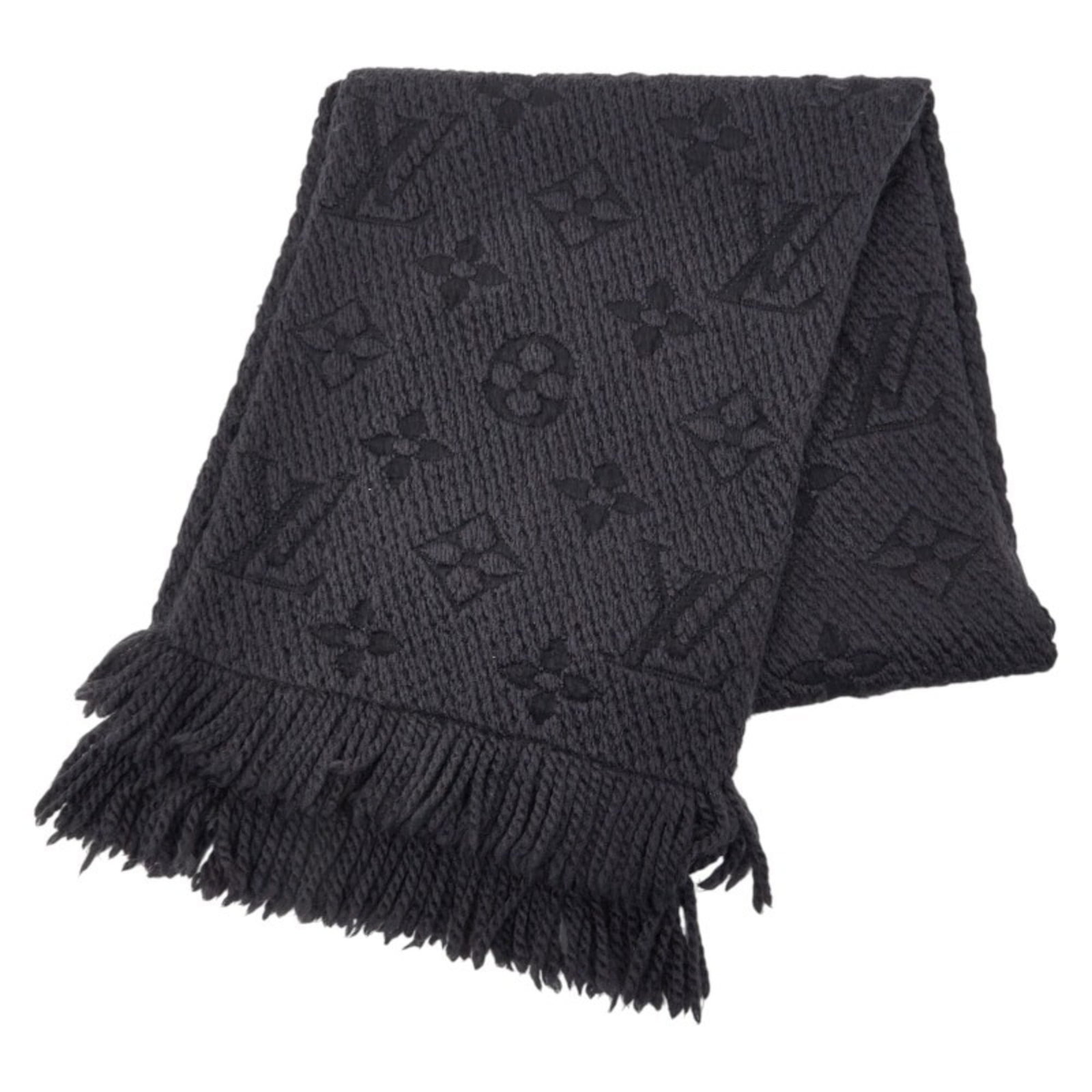 Louis Vuitton Stole Wool Silk: Louis Vuitton Stole Wool Silk Louis Vuitton Stole Wool Silk for sale. This used stole features black wool and silk fabric, measuring 1.6m x 28cm in size. It shows signs of usage with minor scratches