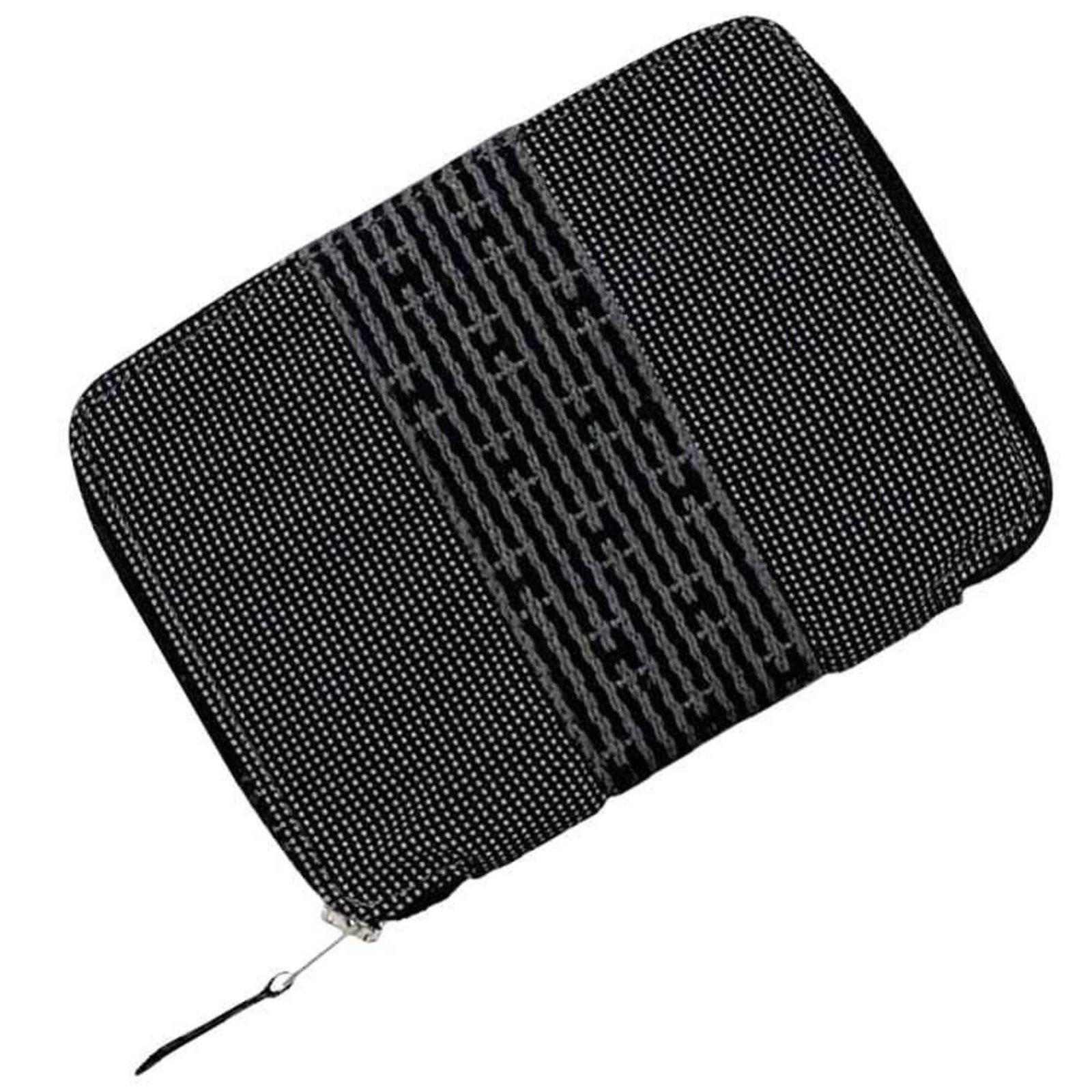 Canvas bi fold wallet Hermes: Canvas bi fold wallet Hermes Canvas bi fold wallet from Hermes in black and gray, featuring a zipper closure, coin purse, and two pockets. The item has been used, showing traces of usage with minor