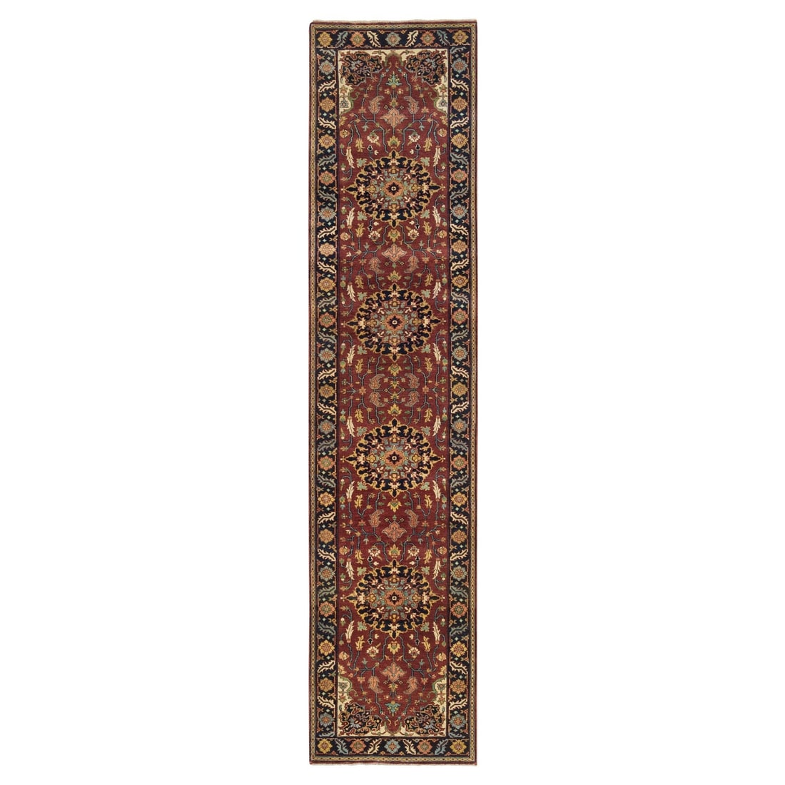 2'8"x12' Red Antiqued Saroogh Re-Creation Wool Hand Knotted Runner Rug: 2'8"x12' Red Antiqued Saroogh Re-Creation Wool Hand Knotted Runner Rug The Red Antiqued Saroogh Re-Creation Wool Hand Knotted Runner Rug boasts an impressive 12' length and 2.8" width, making it a str