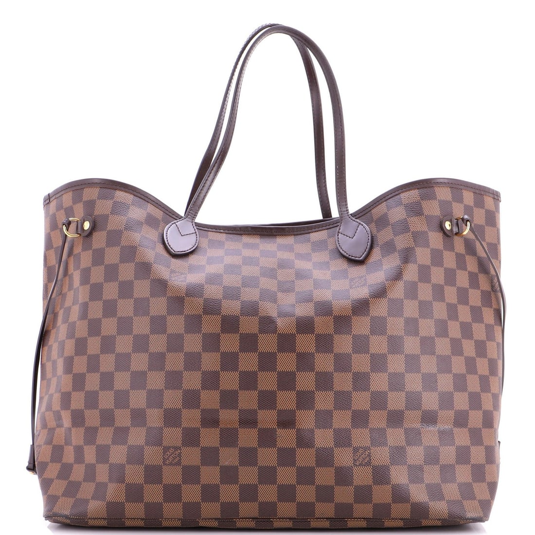 Damier GM Louis Vuitton Neverfull NM Tote: Damier GM Louis Vuitton Neverfull NM Tote Brown Damier GM Louis Vuitton Neverfull NM Tote with canvas exterior and red interior, featuring gold hardware. This tote has a classic design with heavy