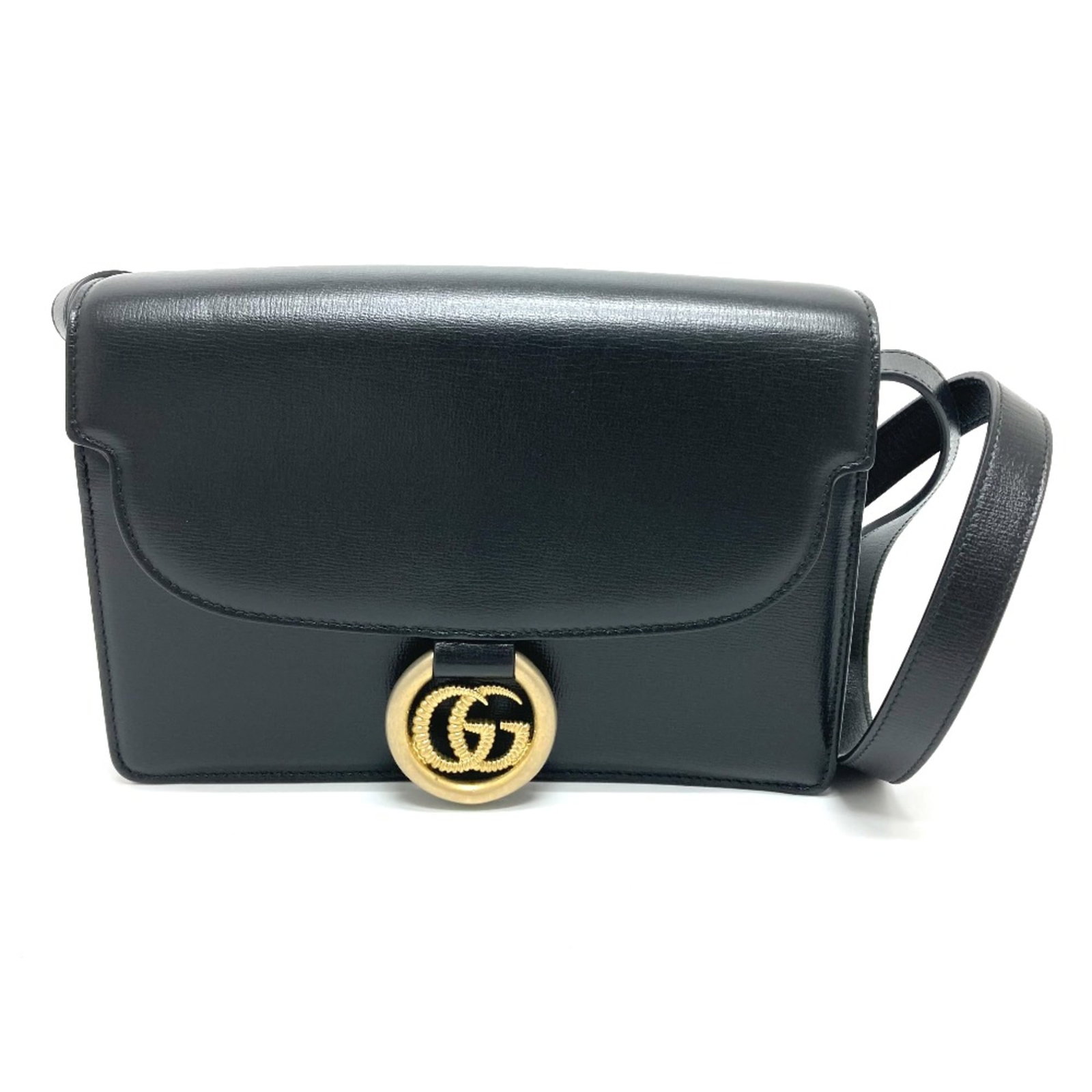 Shoulder Bag Leather Gucci: Shoulder Bag Leather Gucci Black leather shoulder bag from Gucci, featuring a classic design with clean lines and a timeless look. Measuring 24cm x 16.2cm x 6cm, it has a long shoulder strap that reac