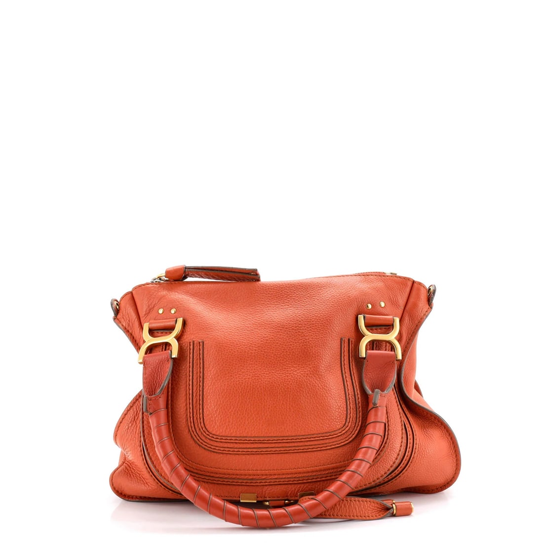 Chloe satchel leather medium Marcie: Chloe satchel leather medium Marcie Orange Chloe Marcie Satchel Medium Leather Bag. This medium-sized satchel features heavy cracking throughout its exterior leather, edge wear, corner wear, and