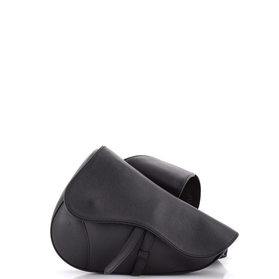 Christian Dior Saddle Crossbody Bag Leather Mini: Christian Dior Saddle Crossbody Bag Leather Mini Black leather mini crossbody bag from Christian Dior's Saddle collection, featuring a sleek design with silver hardware. The bag measures 6.5" tall