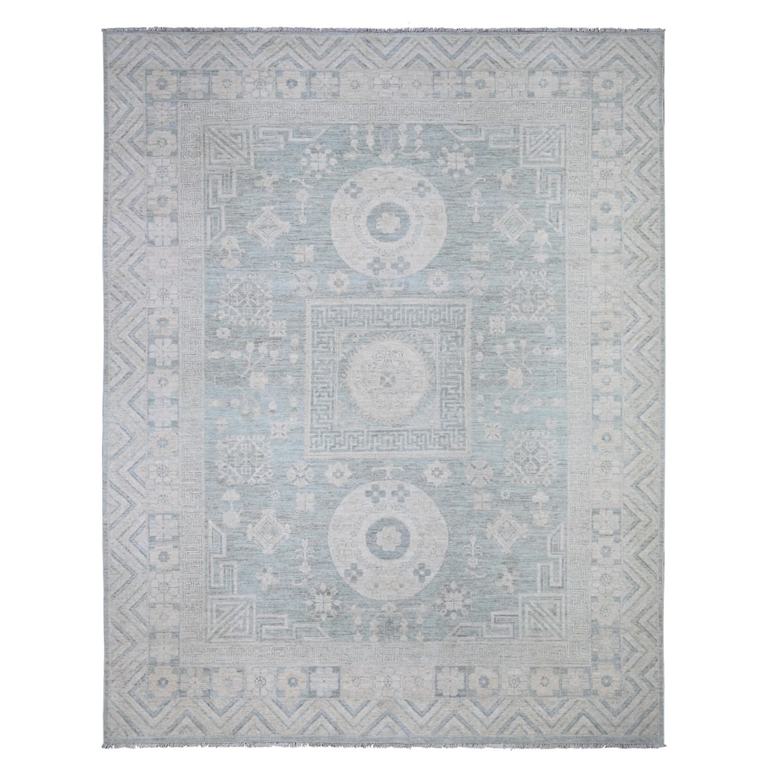 8'10"x11'3" Stone Blue Washed Out Peshawar Hand Knotted Pure Wool Rug (1 of 11)