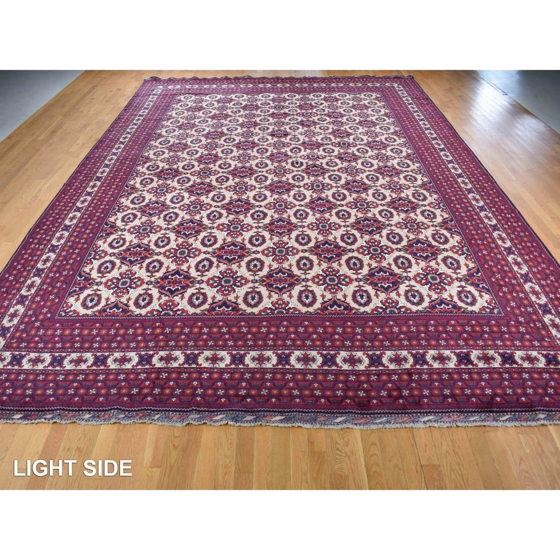 13'x19'4" Ivory Oversized Afghan Khamyab Hand Knotted Shiny Wool Rug: 13'x19'4" Ivory Oversized Afghan Khamyab Hand Knotted Shiny Wool Rug This stunning 13'x19'4" Ivory Oversized Afghan Khamyab Hand Knotted Shiny Wool Rug boasts an elegant, rectangular field with