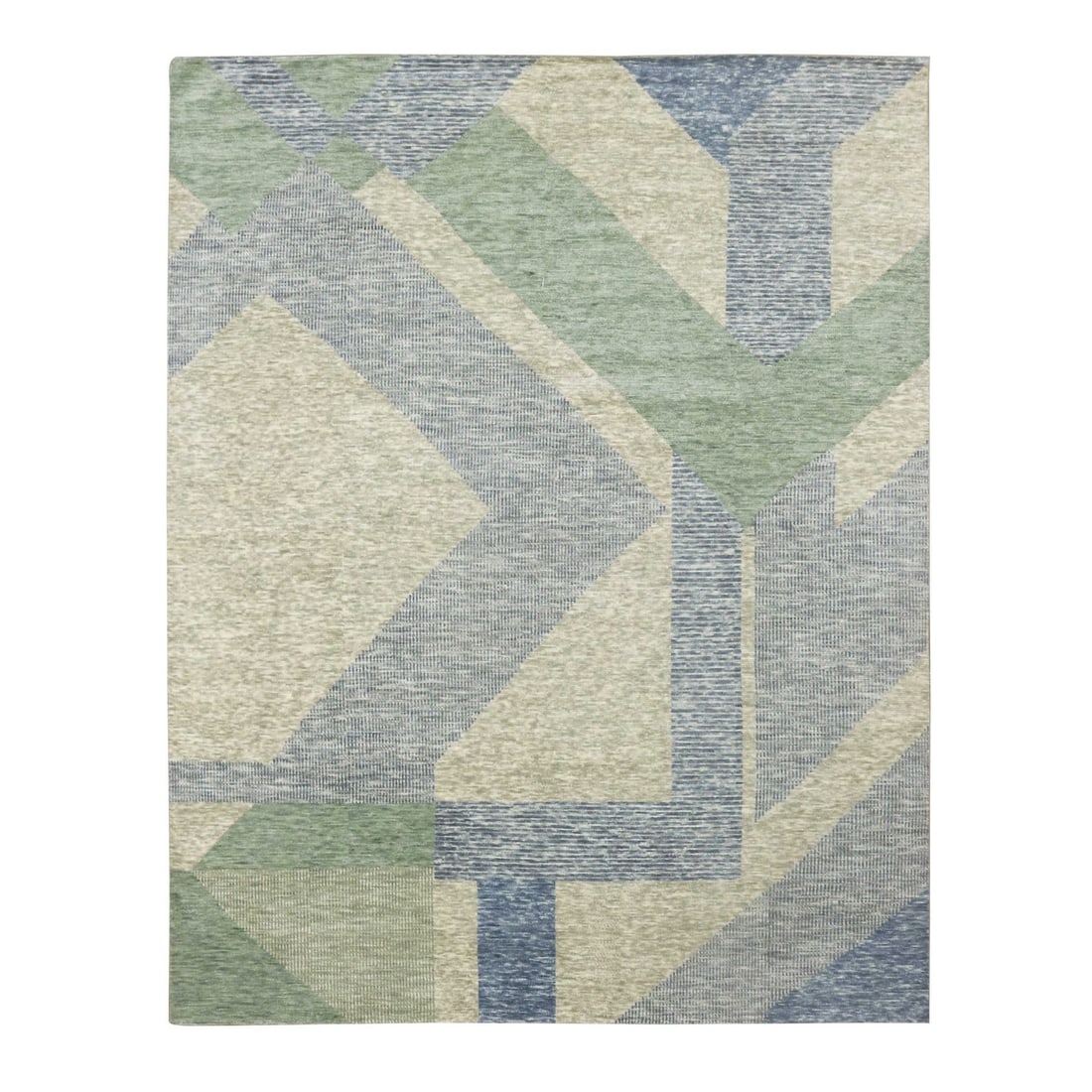8'2"x10'4" Green Geometric Art Deco Collection Wool Hand Knotted Rug: 8'2"x10'4" Green Geometric Art Deco Collection Wool Hand Knotted Rug 8'2"x10'4" Green Geometric Art Deco Collection Wool Hand Knotted Rug - A stunning, hand-knotted wool rug in a vibrant green field w