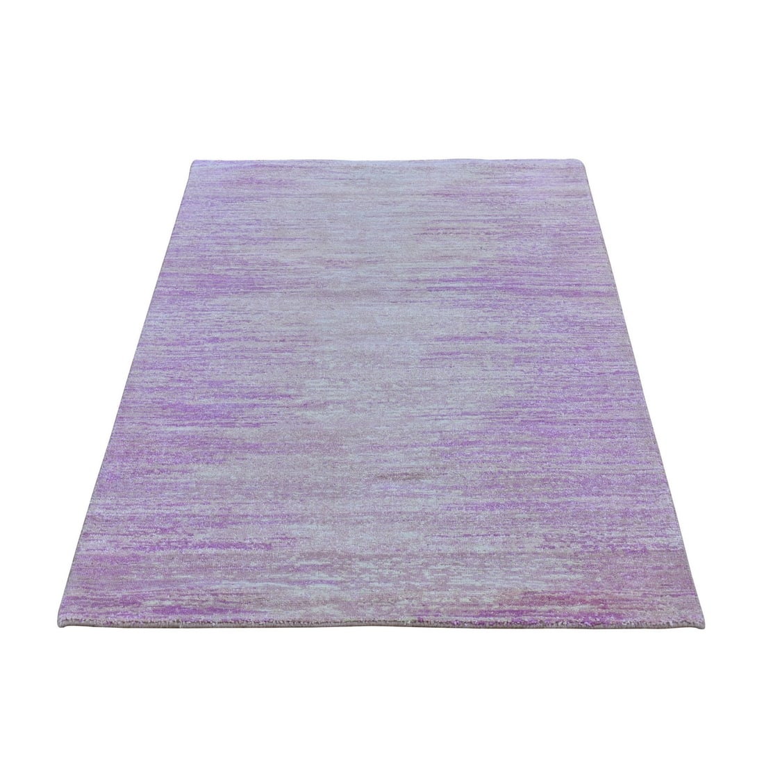 3'1"x5'5" Hand Knotted Pink Thick and Plush Wool Only Ombre Design Rug: 3'1"x5'5" Hand Knotted Pink Thick and Plush Wool Only Ombre Design Rug Hand-knotted in thick and plush wool, this stunning pink ombre design rug boasts an intricate modern style. Measuring 3'1" x