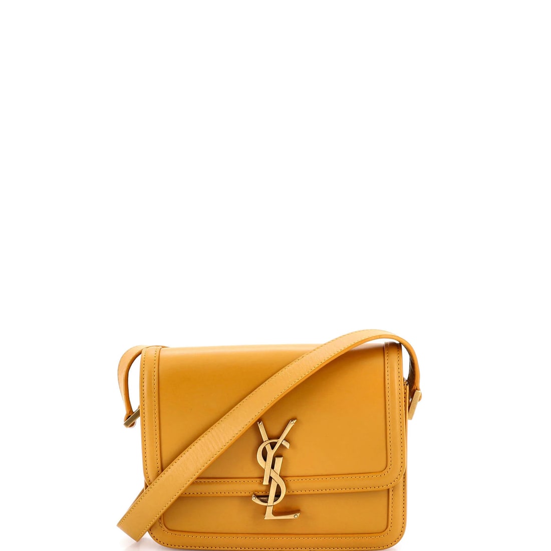 Small leather bag from Saint Laurent: Small leather bag from Saint Laurent Small Saint Laurent leather bag in vibrant orange, featuring a classic cross body design with aged gold hardware. Measuring 5.5" tall and 7" wide, the Solferino