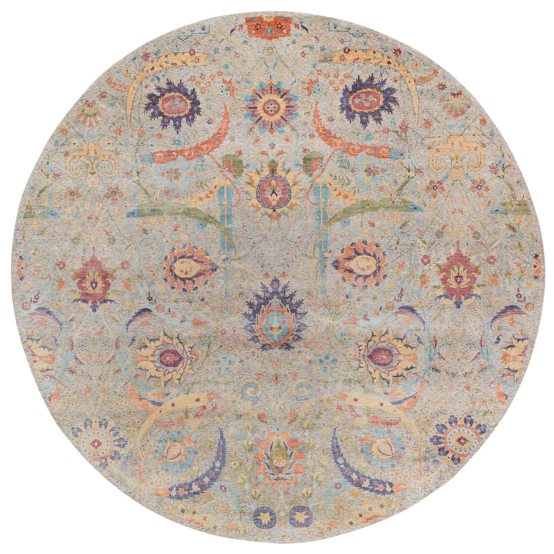13'7"x13'7" Tan Sickle Leaf Silk With Wool Hand Knotted Round Rug (1 of 11)