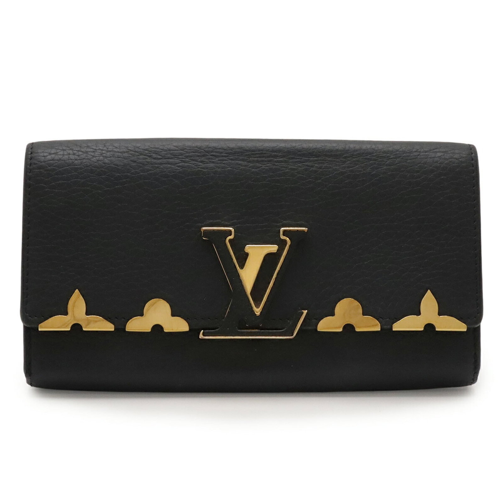 Long Wallet Leather Bi Fold Louis Vuitton: Long Wallet Leather Bi Fold Louis Vuitton Long Wallet Leather Bi Fold Louis Vuitton in Black features classic Taurillon leather construction, with a bi-fold design and spacious interior. Measuring 11.