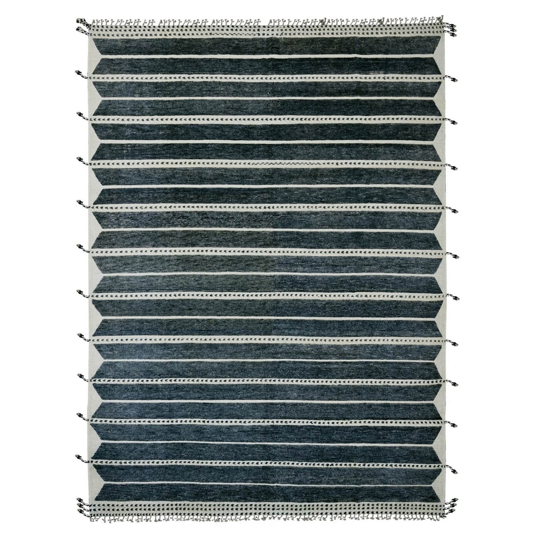 10'4"x14'2" Black Moroccan Weave Line Design Soft Wool Hand Knotted Rug: 10'4"x14'2" Black Moroccan Weave Line Design Soft Wool Hand Knotted Rug Black Moroccan Weave Line Design Soft Wool Hand Knotted Rug features a striking geometric pattern in a rich black color,