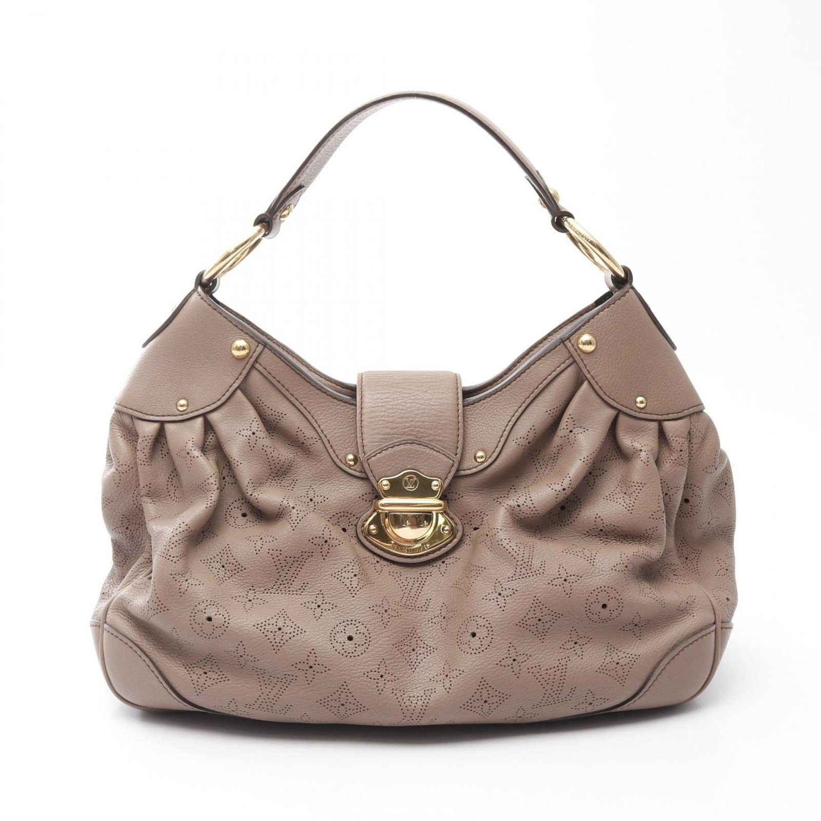 Vuitton Louis Mahina Leather Bag Shoulder: Vuitton Louis Mahina Leather Bag Shoulder Brown Mahina Leather Shoulder Bag from Louis Vuitton, featuring a classic design with a few traces of usage and some minor scratches. The bag's condition is