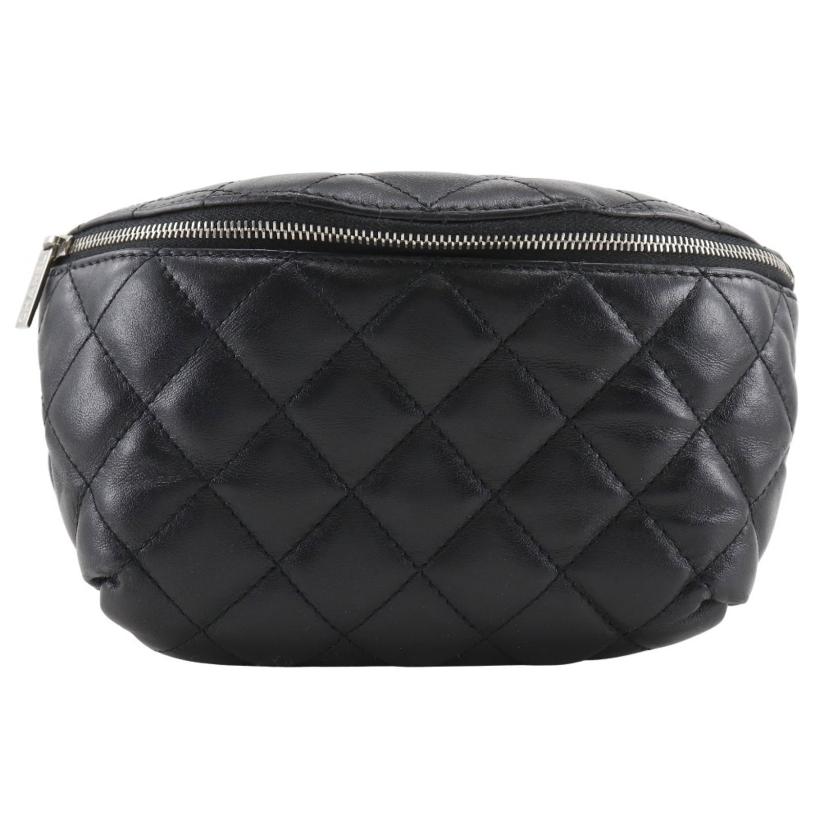 Fanny pack leather sling bag by Chanel: Fanny pack leather sling bag by Chanel Black lambskin fanny pack by Chanel, featuring a classic design with leather straps and a timeless silhouette. Measuring 13cm x 21cm x 7cm, this used sling bag