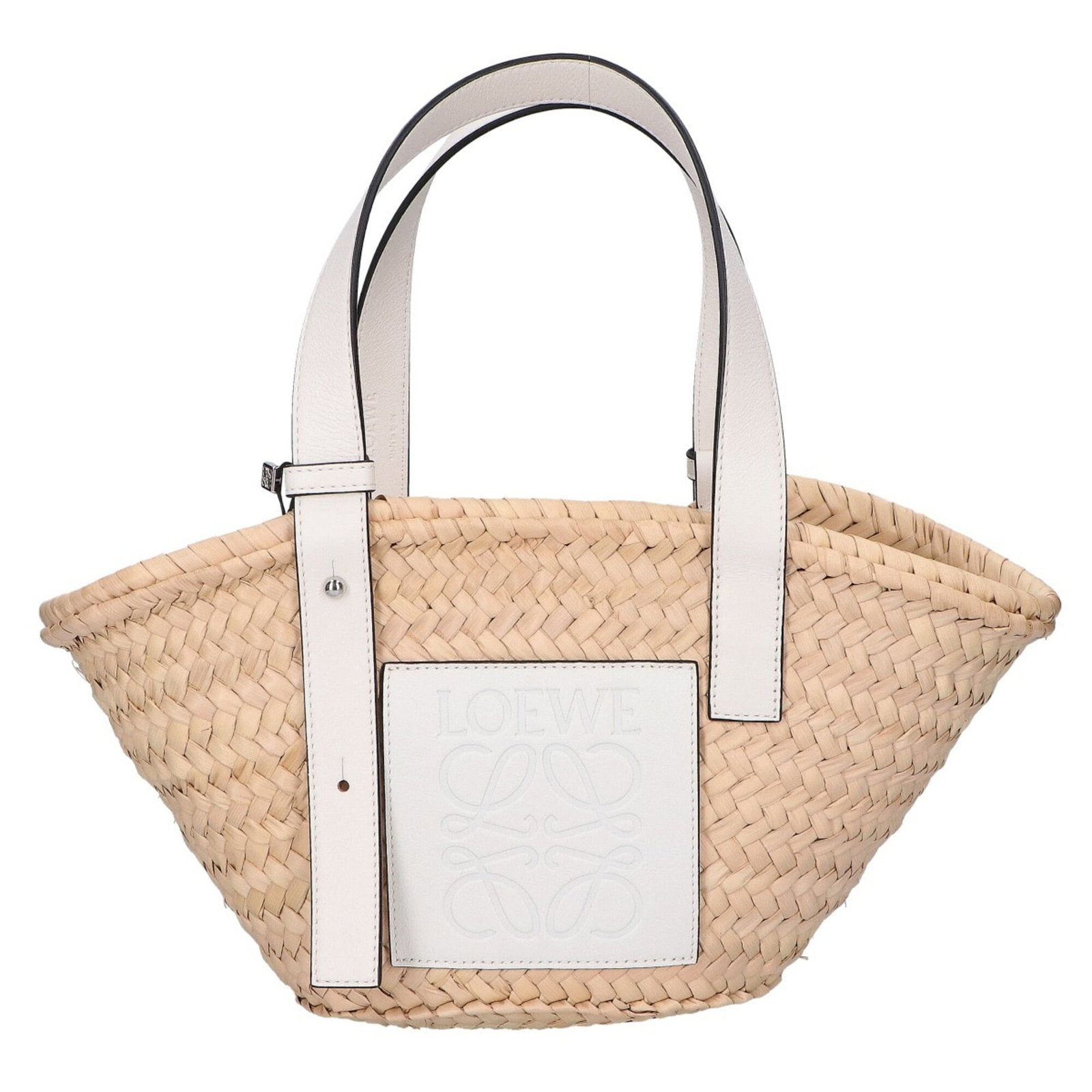 Basket Handbag Leather Loewe: Basket Handbag Leather Loewe Basket Handbag in White Calfskin Leather from Loewe. This mint condition, like new handbag boasts a classic basket design made from high-quality leather, featuring a