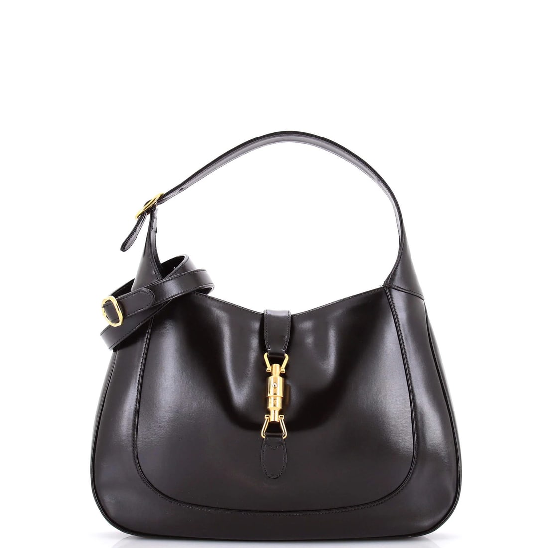 Gucci Jackie 1961 Hobo Leather Medium: Gucci Jackie 1961 Hobo Leather Medium The Gucci Jackie 1961 Hobo Leather Medium features sleek black leather exterior with gold hardware, measuring 9.5" tall and 14" wide. This classic medium-sized