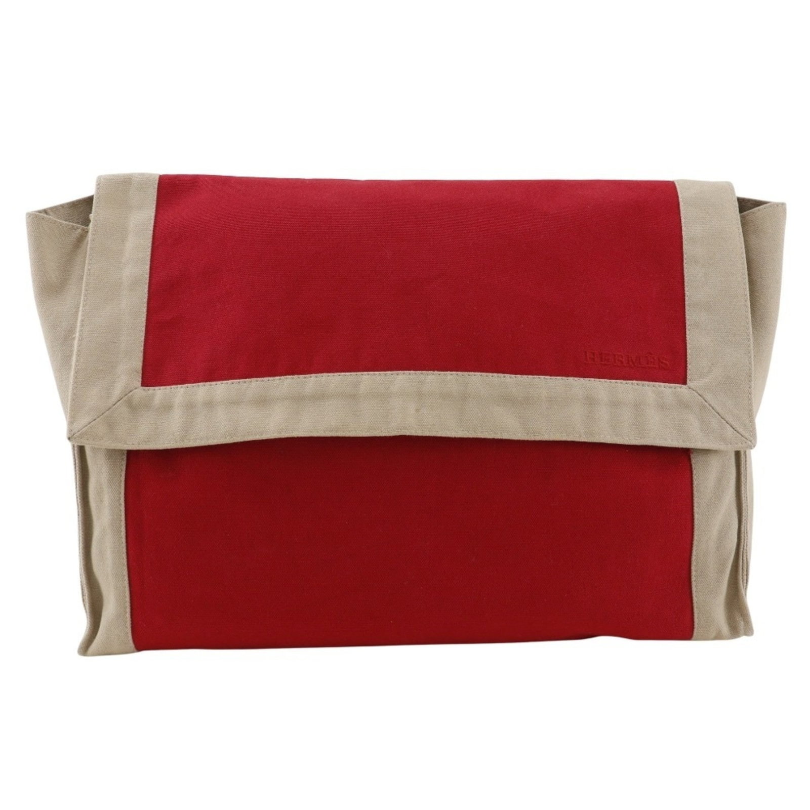 Cotton Clutch Bag Hermes: Cotton Clutch Bag Hermes Cotton Clutch Bag from Hermes in vibrant red, featuring a classic flap closure. This versatile bag measures 23cm x 31cm x 7.5cm and weighs 230g, making it a compact yet
