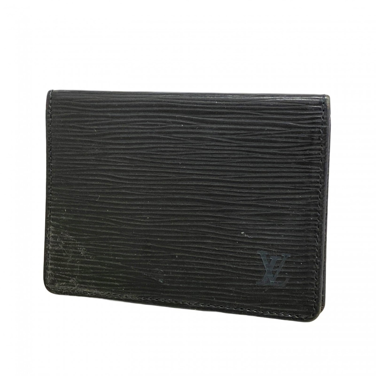 Case Card Louis Vuitton: Case Card Louis Vuitton Case Card Louis Vuitton in Noir. This used card case features the iconic Louis Vuitton design, with visible scratches and minor dirt marks from previous use. Bearer of a