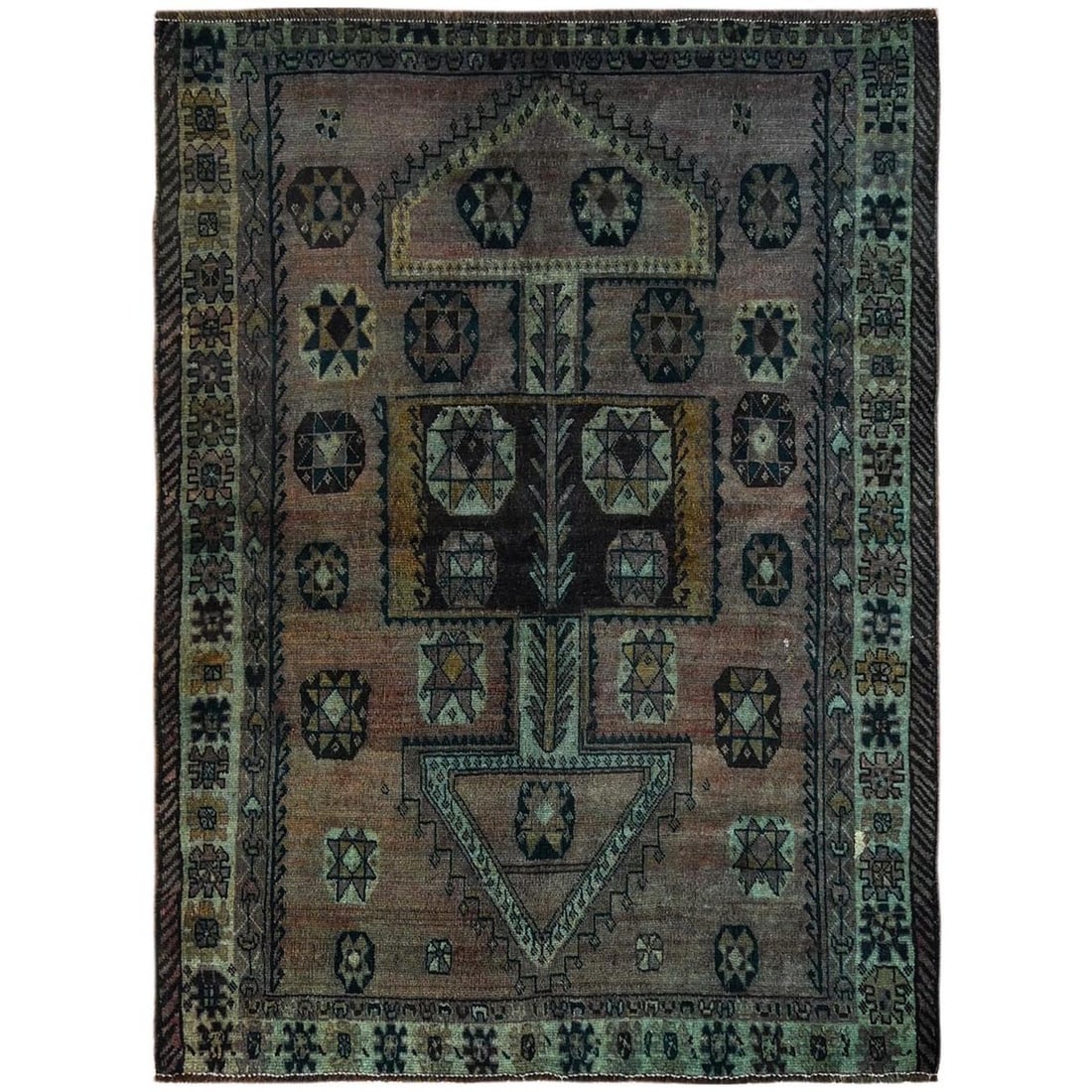 5'6"x7'4" Brown Overdyed Vintage Zoroastrian Sheeraz Hand Knotted Pure Wool: 5'6"x7'4" Brown Overdyed Vintage Zoroastrian Sheeraz Hand Knotted Pure Wool This stunning 5'6"x7'4" Brown Overdyed Vintage Zoroastrian Sheeraz Hand Knotted Pure Wool rug boasts a unique orange overdye