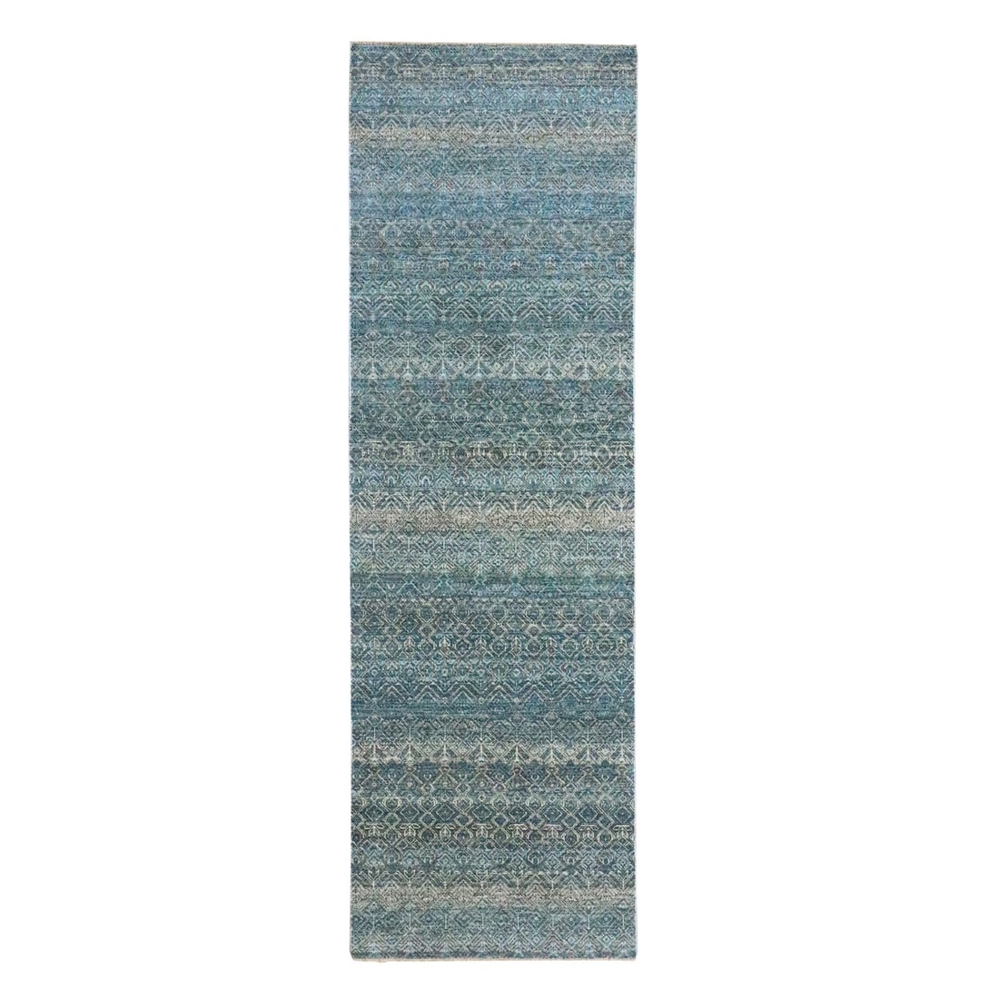 3'1"x9'9" Blue Kohinoor Herat Design Soft Wool Hand Knotted Runner Rug: 3'1"x9'9" Blue Kohinoor Herat Design Soft Wool Hand Knotted Runner Rug Softly glowing blue hues dominate this stunning Blue Kohinoor Herat design soft wool hand knotted runner rug, measuring 3'1" x 9'