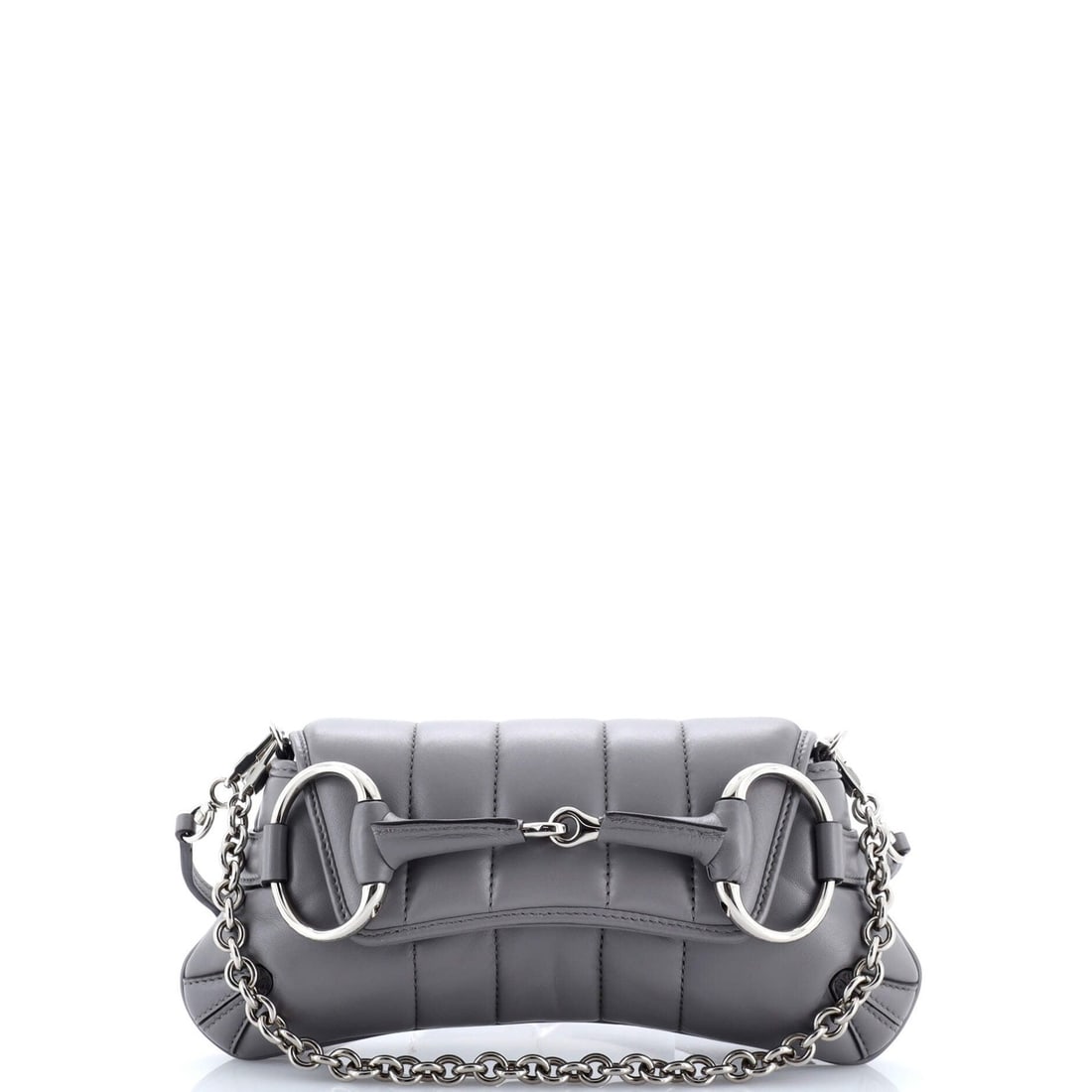 Vertical quilted leather chain shoulder bag small.: Vertical quilted leather chain shoulder bag small. This Gucci Horsebit Chain Shoulder Bag features a striking vertical quilted leather design in gray, adding a touch of sophistication to any outfit. T