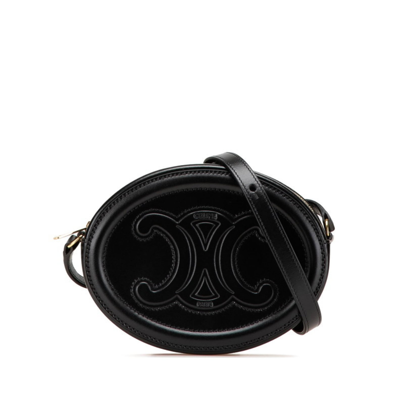 Shoulder Bag Leather Celine: Shoulder Bag Leather Celine Black leather shoulder bag from Celine, measuring 12cm x 16cm x 4cm. The bag features a classic design with traces of usage, scratches, and dirt visible but generally in