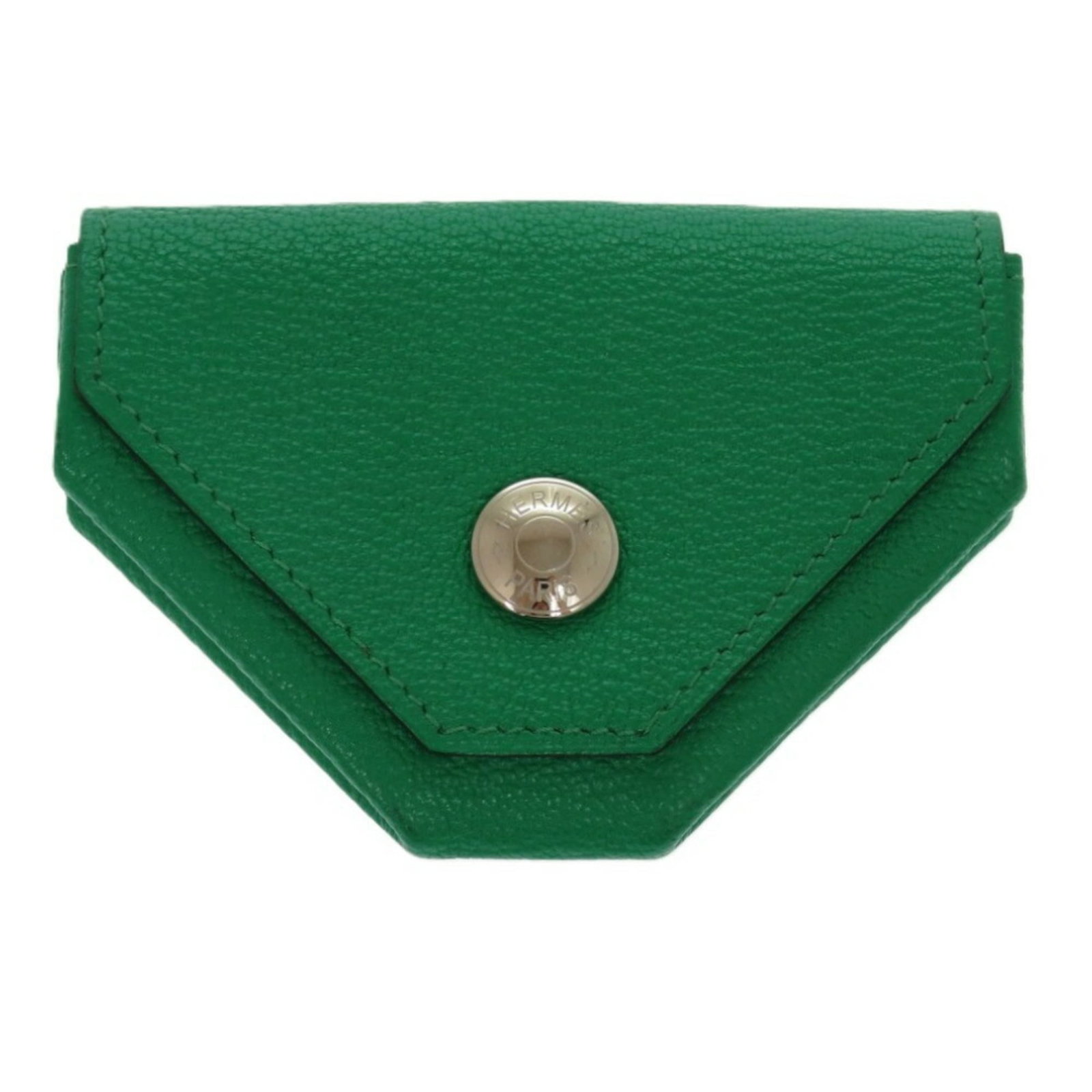 Hermes Coin Purse/ Coin Case Chevre Leather: Hermes Coin Purse/ Coin Case Chevre Leather Chevre leather coin purse with mint green color, bearing the signature of Hermes. This small, elegant case measures 6cm x 9cm x 2cm and features a classic