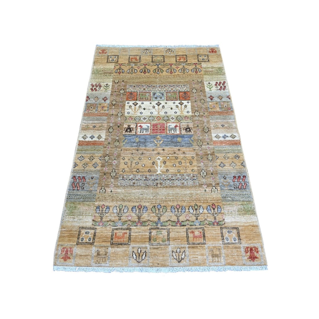 3'1"x5' Golden Brown Fine Kashkuli Animal Figurines Hand Knotted Wool Rug: 3'1"x5' Golden Brown Fine Kashkuli Animal Figurines Hand Knotted Wool Rug Golden Brown Fine Kashkuli Animal Figurines Hand Knotted Wool Rug, measuring 3'1" x 5', boasts a rich brown color and intricat