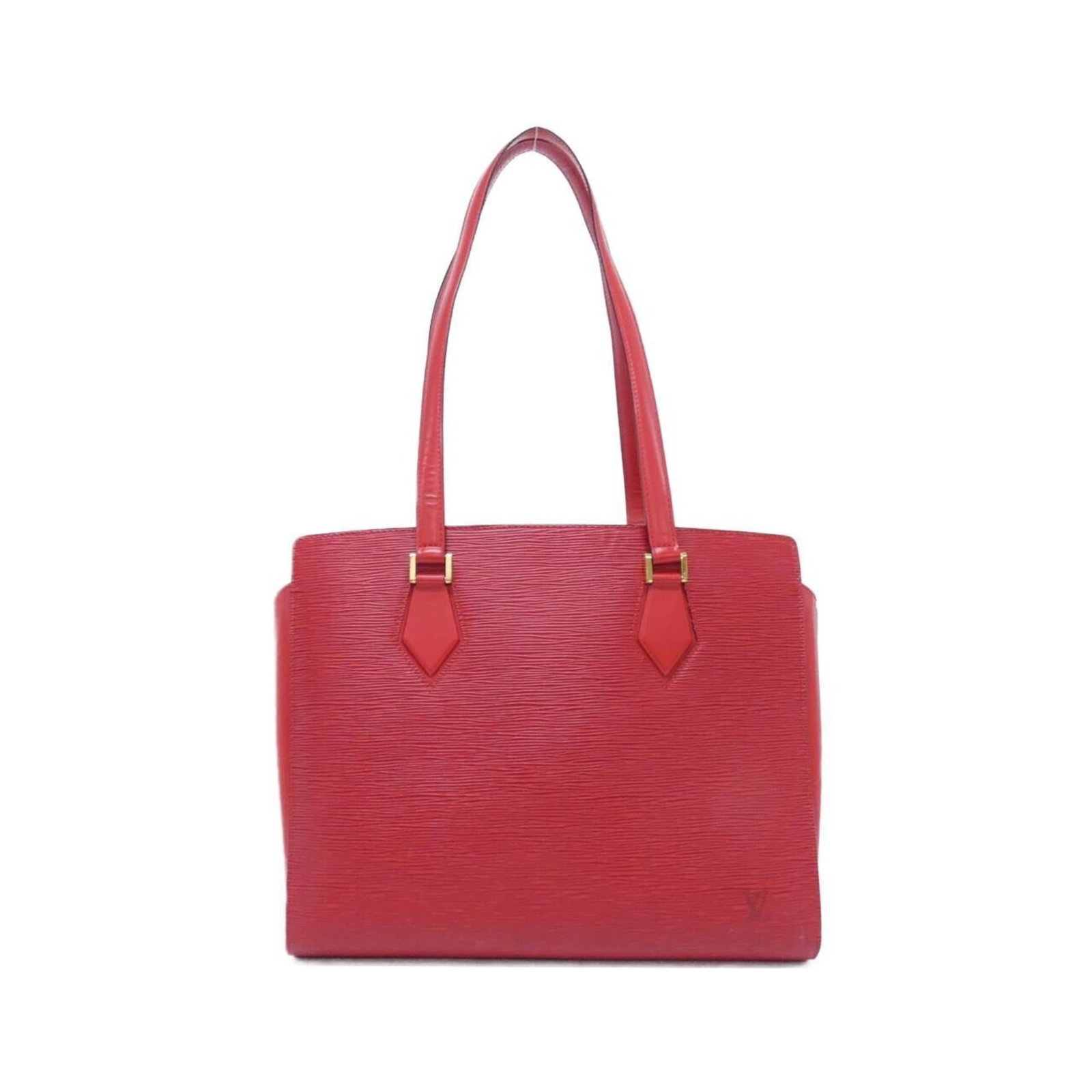 Leather shoulder bag by Louis Vuitton: Leather shoulder bag by Louis Vuitton Red Louis Vuitton leather shoulder bag with classic design, featuring calfskin material and a timeless red color. The bag has a few traces of usage, some