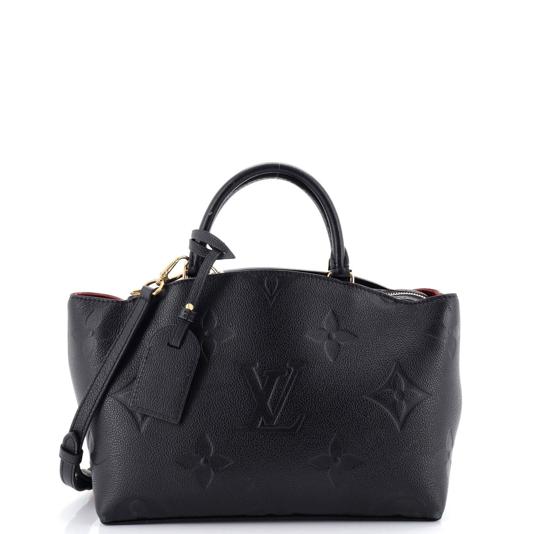 Louis Vuitton handbag monogram empreinte giant Petit Palais: Louis Vuitton handbag monogram empreinte giant Petit Palais Black Louis Vuitton Petit Palais handbag with monogram empreinte giant exterior, featuring heavy corner wear and edge wear. The bag's